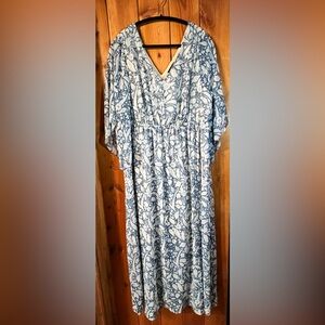 Lane Bryant Size 14/16 Blue & White V-Neck Dress